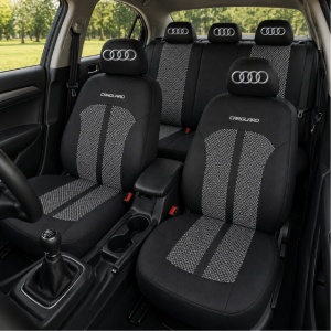 Set Huse Scaune Universale Premium Carguard Personalizate cu Audi – Negru/Gri - Img 2