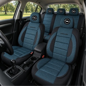 Set Huse Scaune Universale Premium Carguard Personalizate cu Opel – Negru/Albastru - Img 2