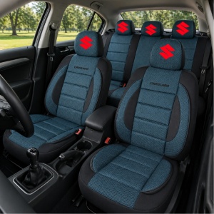 Set Huse Scaune Universale Premium Carguard Personalizate cu Suzuki – Negru/Albastru - Img 2