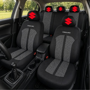 Set Huse Scaune Universale Premium Carguard Personalizate cu Suzuki – Negru/Gri - Img 2