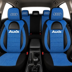 Set Huse Scaune Universale Racing, Albastru cu Negru Personalizate cu Audi - Img 2