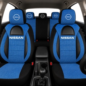 Set Huse Scaune Universale Racing, Albastru cu Negru Personalizate cu Nissan Nou - Img 2