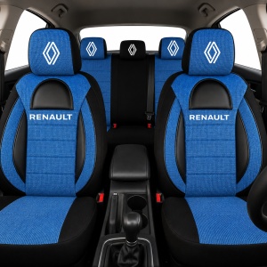 Set Huse Scaune Universale Racing, Albastru cu Negru Personalizate cu Renault Nou - Img 2