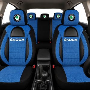 Set Huse Scaune Universale Racing, Albastru cu Negru Personalizate cu Skoda - Img 2