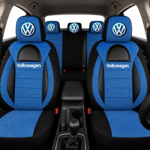 Set Huse Scaune Universale Racing, Albastru cu Negru Personalizate cu Volkswagen - Img 2