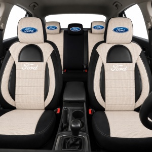 Set Huse Scaune Universale Racing, Bej cu Negru Personalizate cu Ford - Img 2