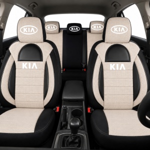 Set Huse Scaune Universale Racing, Bej cu Negru Personalizate cu Kia - Img 2