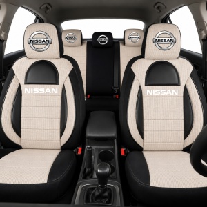 Set Huse Scaune Universale Racing, Bej cu Negru Personalizate cu Nissan - Img 2