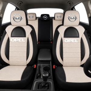 Set Huse Scaune Universale Racing, Bej cu Negru Personalizate cu Opel - Img 2