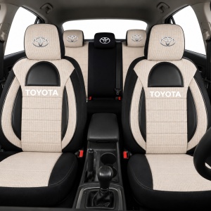 Set Huse Scaune Universale Racing, Bej cu Negru Personalizate cu Toyota - Img 2