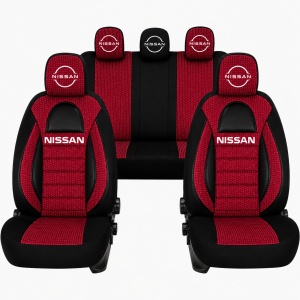 Set Huse Scaune Universale Racing, Visiniu cu Negru Personalizate cu Nissan Nou