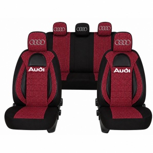 Set Huse Scaune Universale Racing, Visiniu cu Negru Personalizate cu Audi