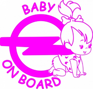 Sticker auto Baby on board opel fetita, 17x15cm, roz