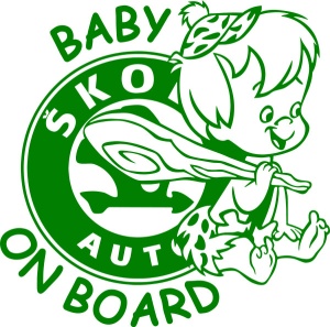Sticker auto "Baby on board skoda baiat'', 18x18cm, verde