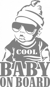 Sticker auto "Cool baby on board'', 17x10cm, gri