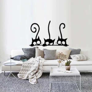 Sticker Autocolant Decorativ Perete Pisici Negre, 45x30 cm, Negru, Oracal - Img 3