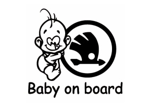 Sticker decorativ auto, logo Skoda, Baby on Board 15x12 cm, Creative Rey®