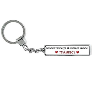 Breloc Cadou Personalizat, Metal, Argintiu, Mesaj Oriunde