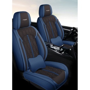 Huse auto premium 5 locuri Carguard Deluxe piele ecologică perforată - albastru închis - negru - Img 2