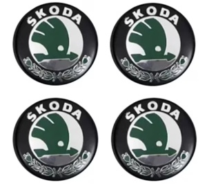Set 4 Capace Janta Aaliaj SKODA 52MM Interior 56MM exterior, NEGRU cu VERDE - Img 2