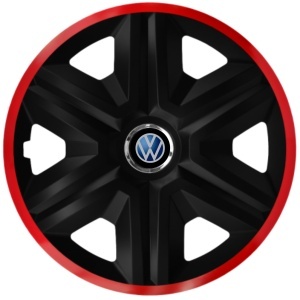 Set 4 Capace Roti pentru Volkswagen, model Fast Black Cu Rama Rosie, R16