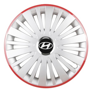 Set 4 Capace Roti, potrivite jantelor de R16, pentru Hyundai, model falcon argintiu cu rama rosie