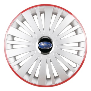 Set 4 Capace Roti, potrivite jantelor de R16, pentru Subaru, model falcon argintiu cu rama rosie - Img 1