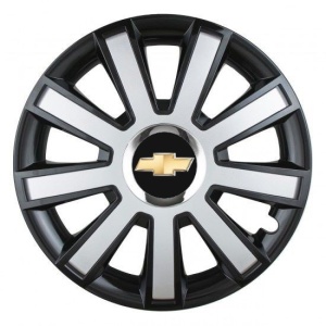 Set 4 capace roti Silver/black cu inel cromat R14 pentru gama auto Chevrolet - Img 1