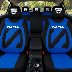 Set Huse Scaune Universale Nero Albastru Personalizate cu Dacia - Img 2