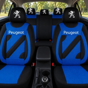 Set Huse Scaune Universale Nero Albastru Personalizate cu Peugeot - Img 2