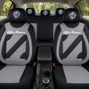Set Huse Scaune Universale Nero Gri Personalizate cu Alfa Romeo - Img 2