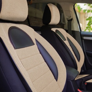 Set Huse Scaune Universale Racing, Bej cu Negru Personalizate cu Nissan Nou - Img 4