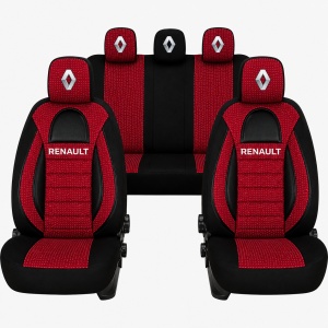 Set Huse Scaune Universale Racing, Visiniu cu Negru Personalizate cu Renault