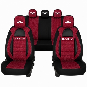Set Huse Scaune Universale Racing, Visiniu cu Negru Personalizate cu Dacia Nou
