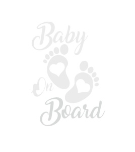 Sticker decorativ auto, Baby on board, talpa cu inimioara, Alb, 17 x 12 cm