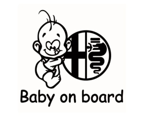 Sticker decorativ auto, logo Alfa Romeo, Baby on Board 15x12 cm, Creative Rey®