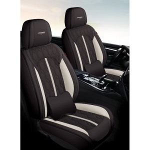 Huse auto premium 5 locuri Carguard Deluxe piele ecologică perforată - negru - alb - Img 2