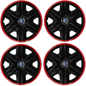 Set 4 Capace Roti pentru Volkswagen, model Fast Black Cu Rama Rosie, R16 - Img 2