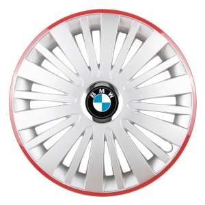 Set 4 Capace Roti, potrivite jantelor de R16, pentru BMW, model falcon argintiu cu rama rosie