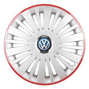 Set 4 Capace Roti, potrivite jantelor de R16, pentru Volkswagen, model falcon argintiu cu rama rosie