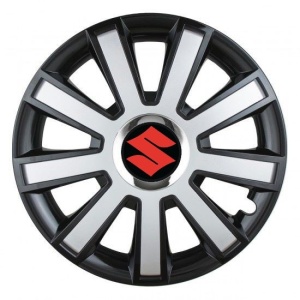 Set 4 capace roti Silver/black cu inel cromat R14 pentru gama auto Suzuki - Img 1