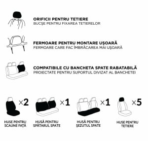 Set Huse Scaune Universale HLX2 Compatibile cu Citroen – Negru/Gri - Img 4
