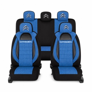 Set Huse Scaune Universale Racing, Albastru cu Negru Personalizate cu Citroen