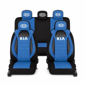 Set Huse Scaune Universale Racing, Albastru cu Negru Personalizate cu Kia