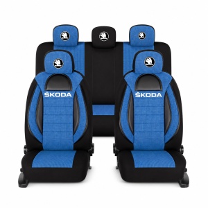 Set Huse Scaune Universale Racing, Albastru cu Negru Personalizate cu Skoda Nou