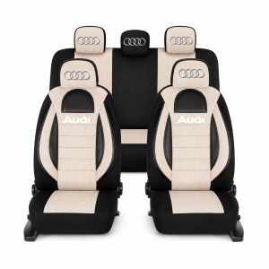 Set Huse Scaune Universale Racing, Bej cu Negru Personalizate cu Audi
