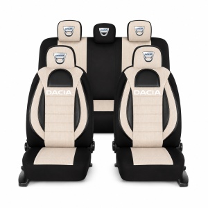 Set Huse Scaune Universale Racing, Bej cu Negru Personalizate cu Dacia