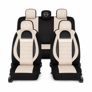 Set Huse Scaune Universale Racing, Bej cu Negru Personalizate cu Nissan Nou