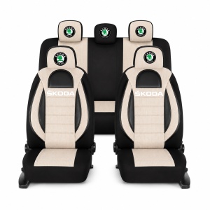 Set Huse Scaune Universale Racing, Bej cu Negru Personalizate cu Skoda