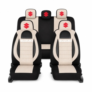 Set Huse Scaune Universale Racing, Bej cu Negru Personalizate cu Suzuki